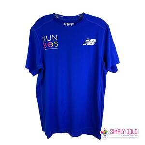 New Balance Mens Medium Royal Blue RUN BOS Boston NB Dry Athletic T-Shirt NWT